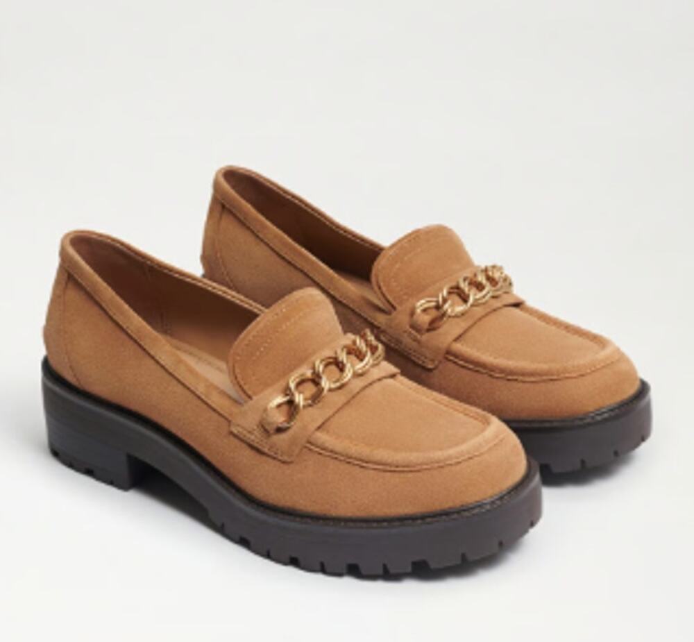Sam Edelman Taelor Camel Suede Lug Sole Loafer Grunge Chunky Y2K Size 7.5